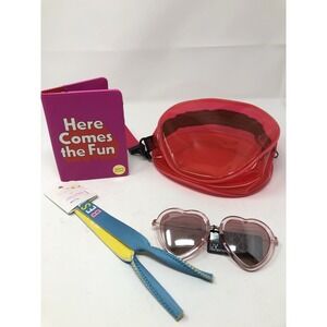 PINK Circular Plastic bag see through with passport wallet, sunglasses & strap‎